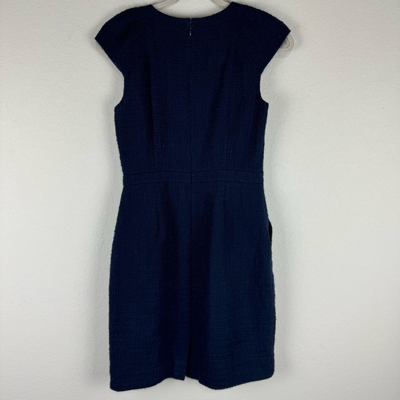J. Crew Navy Cotton Boucle Tweed Lined Cap Sleeve Sheath Dress - Picture 6 of 6